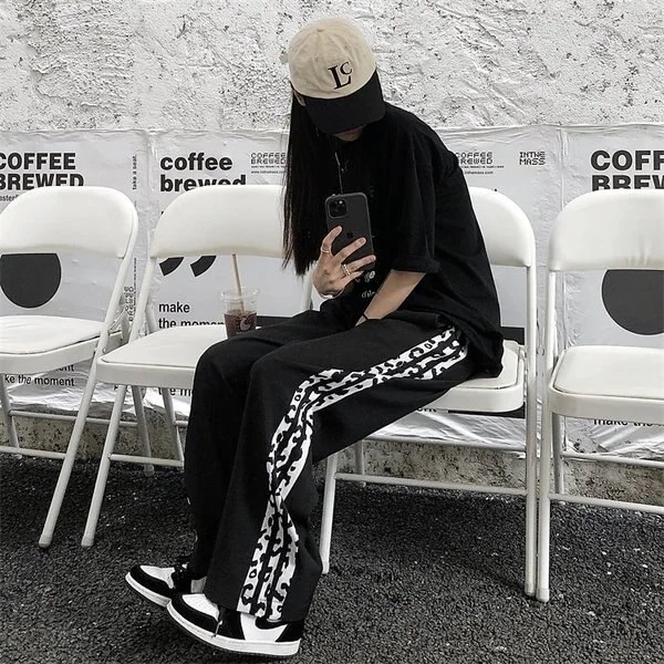 ヒョウラインジャージワイドパンツレディースファッションアニマルヒョウパンツ