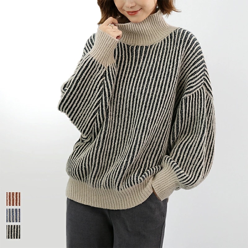セーター 洗える ニットトップス 長袖 ニット ストライプ カジュアル おしゃれ きれいめ オフィス レディースファッション 20代 30代 40代 50代 60代 ReRe