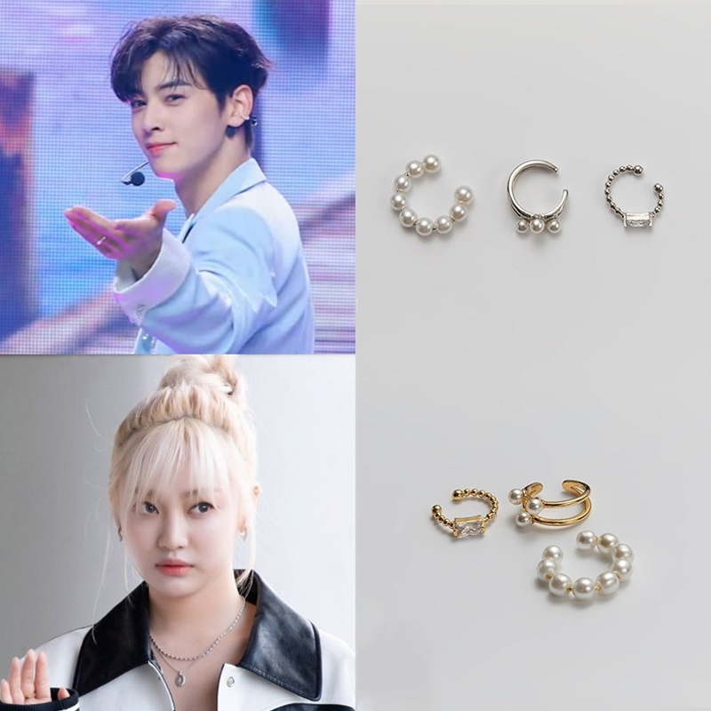 チャウヌ AESPAニンニン ヘリ SHINeeオンユ ASTRO MJ着用/パール 3セット イヤーカフ イヤリング(2color)