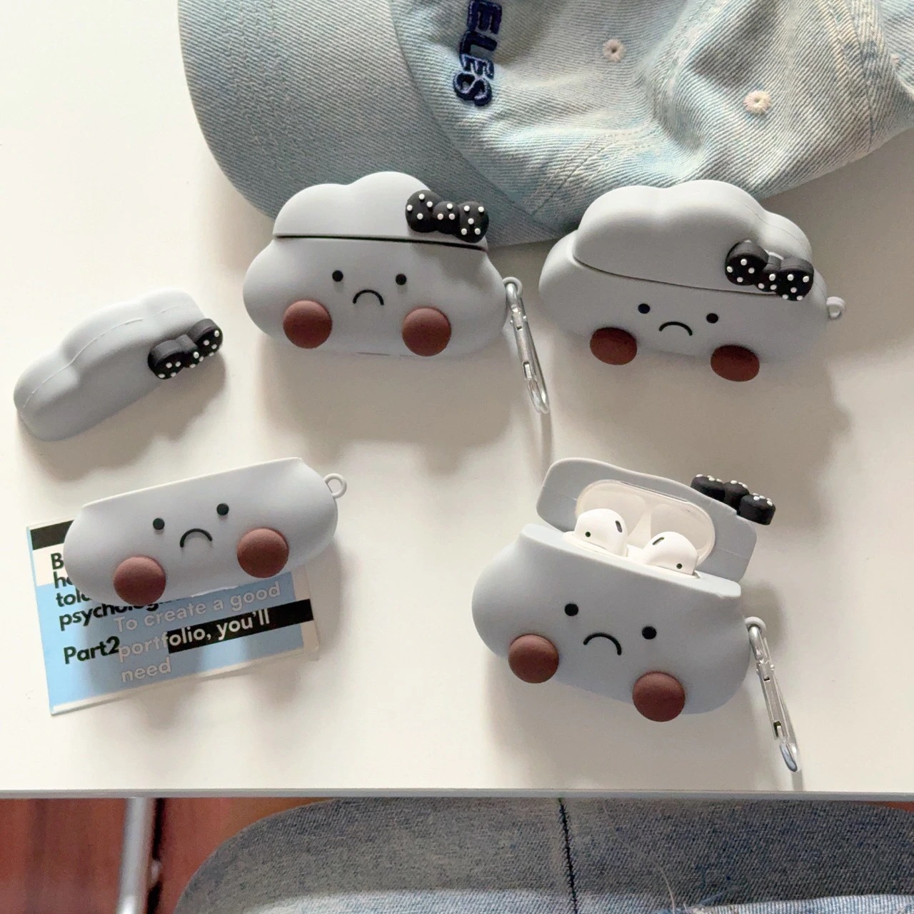 【20点セット】【送料無料】かわいい黒い雲の表情airpods proアップルBluetoothイヤホンケース234世代カートゥーン保護カバー適用女性