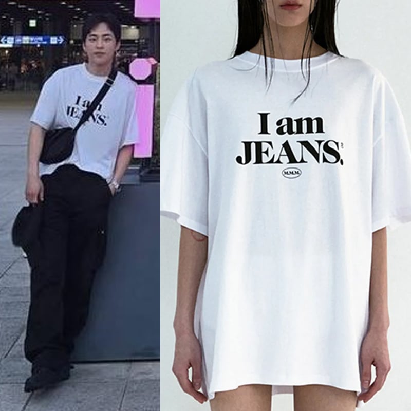 exoシウミン着用 IAMJEANS ルーズフィット ロゴ Tシャツ