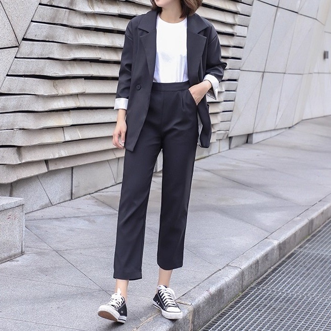 レディース ジャケット パンツ ボトムス セットアップ 上着 2点セット 上下セット パンツスーツ テーラードジャケット テーパードパンツ 9分丈 アンクル丈 長袖 英国風 ブリティッシュ きれいめ
