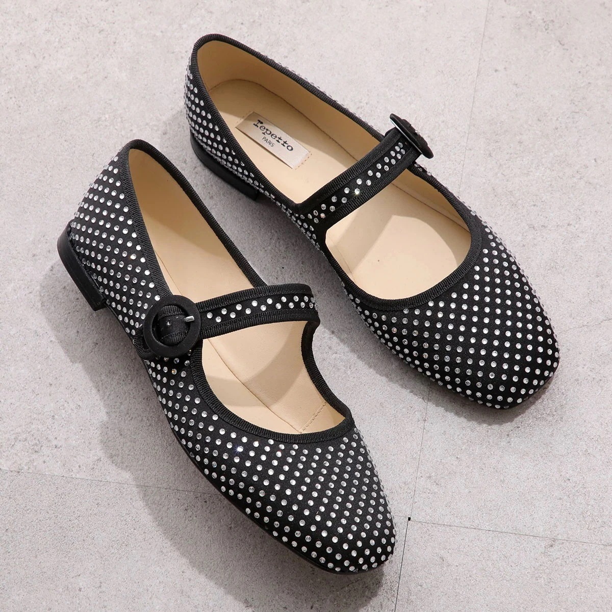 repetto レペット パンプス Georgia Sacchetto V4194SATSTD レディース フラット ラインストーン装飾 サテン ビジュー ストラップ シューズ 靴 410/Noir【