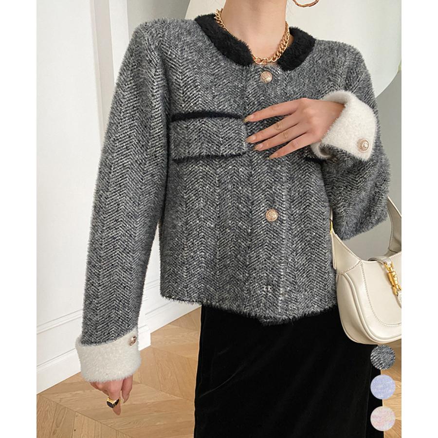 ブラウス ふわふわモヘアライクジャケット 羽織もの ニット