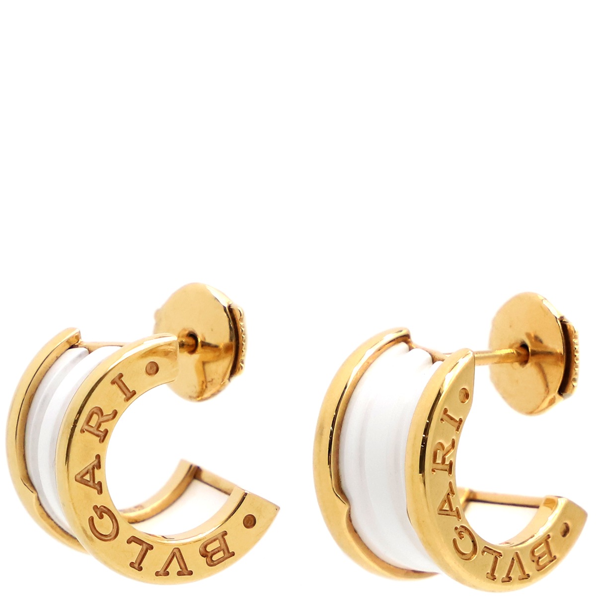 ブルガリ BVLGARI ピアス B-zero1 ビーゼロワン K18YG セラミック ホワイト×イエローゴールド 白 BVLGARI Au750 18K 18金 スパイラル コロッセオ 【箱】【中古