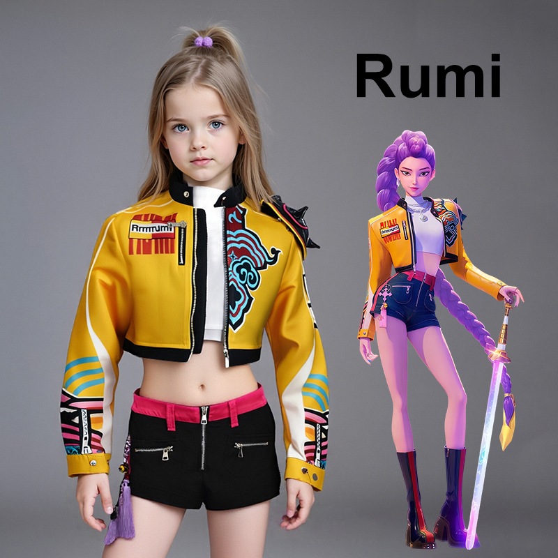 キッズ コスプレ デーモンハンター ダンス 衣装 K-POP パフォーマンス 服 ルミグループ コンサート ハロウィン アクセサリー・イヤリング付 110-150