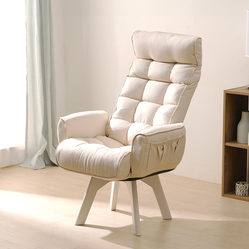 アイリスオーヤマ リクライニングチェア 肘付き ゆったりくつろぐ 6段階 360回転チェア pcチェア デスクチェア パソコンチェア 高座椅子 書斎 ワークチェア ハイバック F 38264