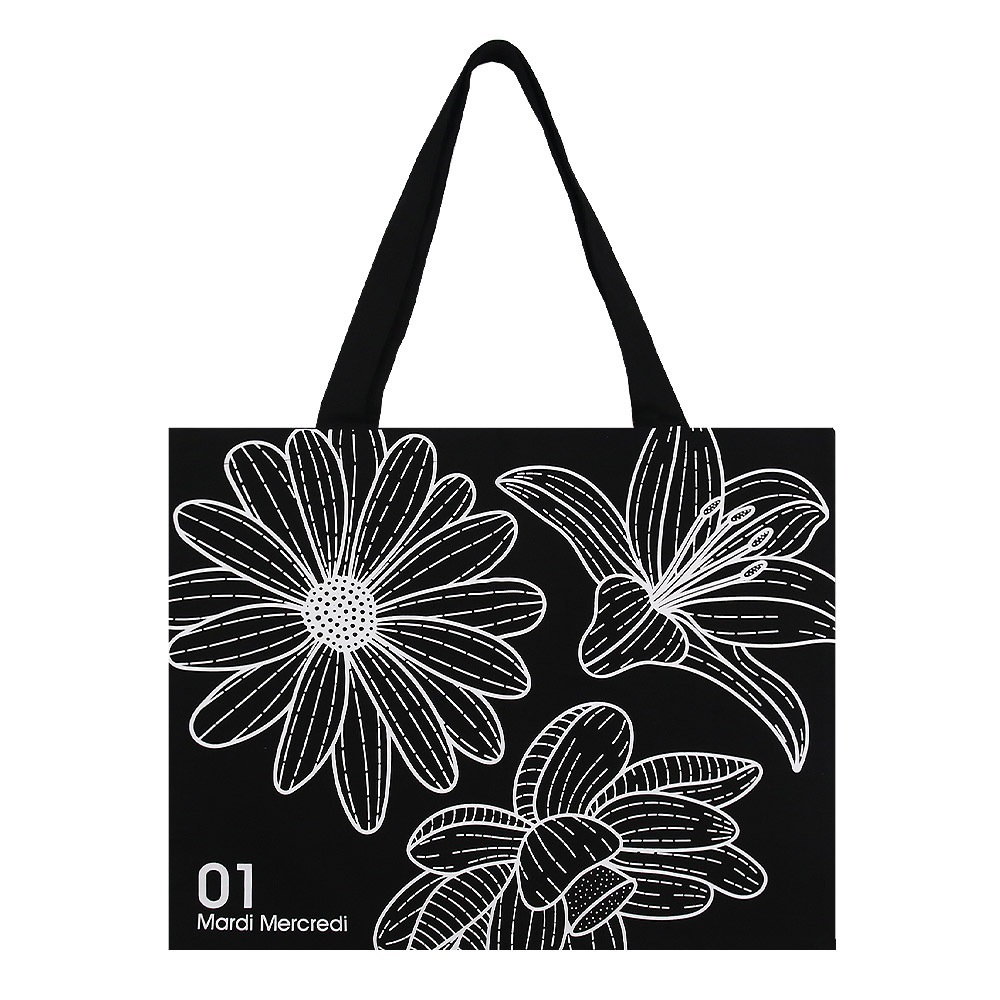 CANVAS BAG TRIPLE FLOWER BLACK WHITE トート レディース 韓国 花柄 