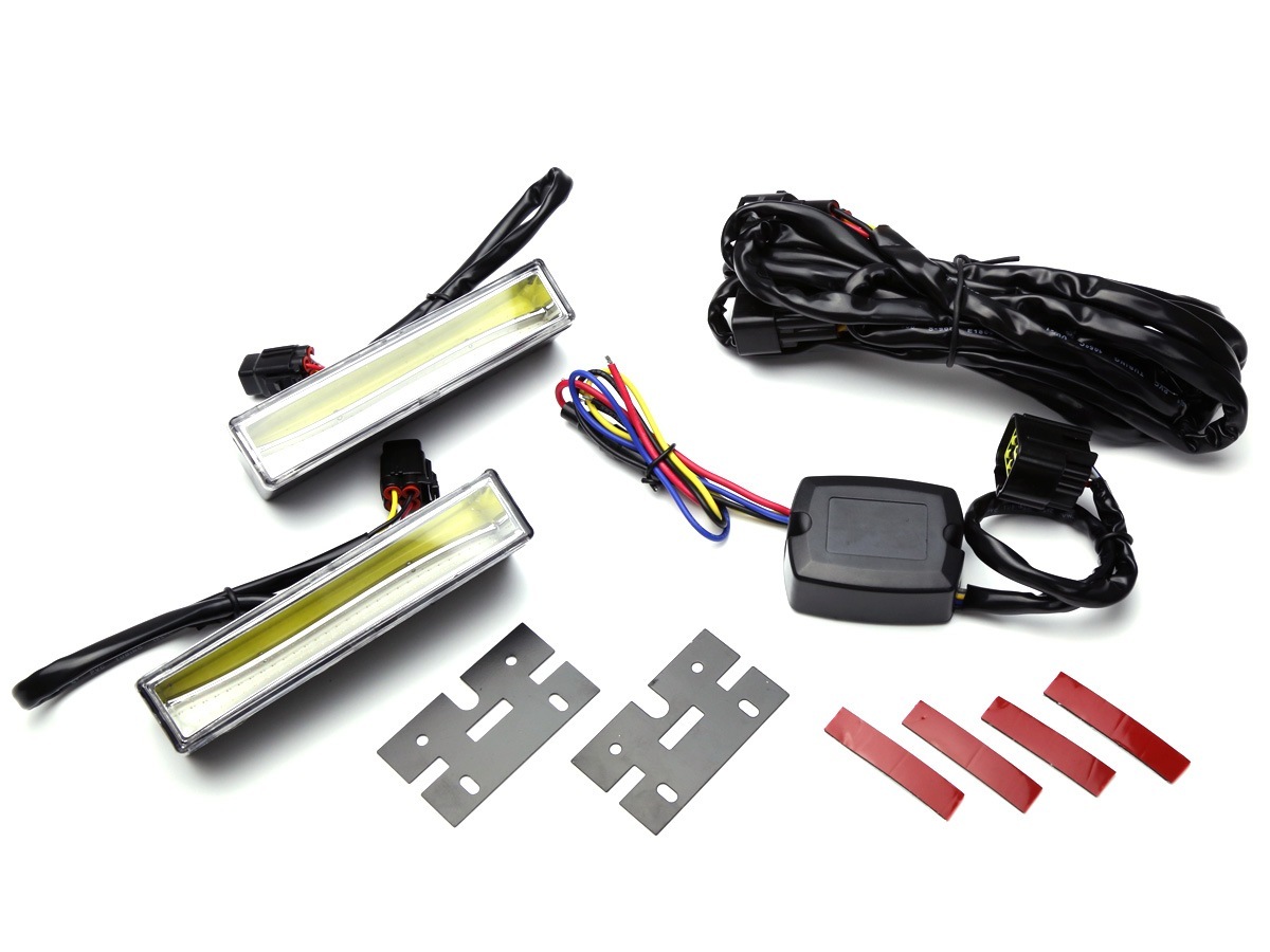 ウインカー連動 ツインカラー COB LED デイライト 120mm幅 小型 ホワイト アンバー DC12V用 P-19