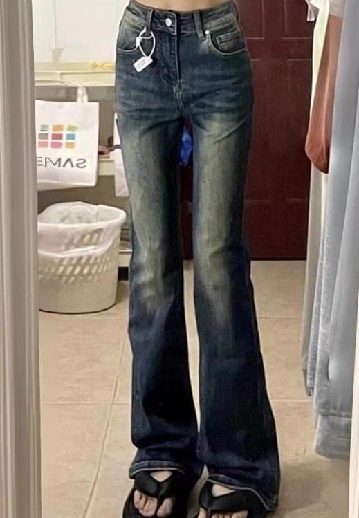 2024春夏 ハイウエスト 韓国 レディース デニムパンツ ボトムス ワイドレッグ ゆるダボ ジーンズ 脚長 5,150円