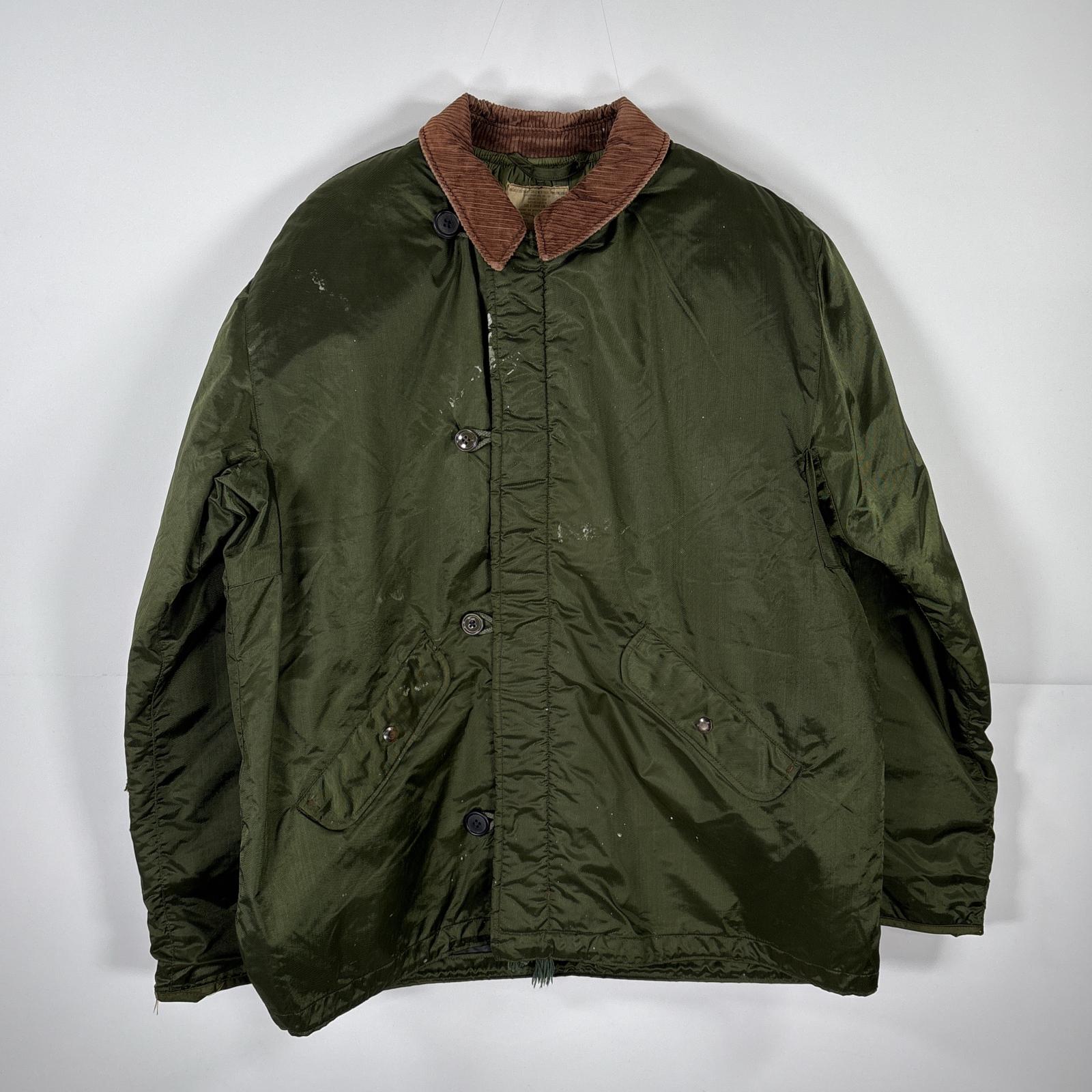 古着 70s/70年代 ヴィンテージ Aー1 デッキジャケット U.S.NAVY 襟コーデュロイ ステンシル付き XL グリーン メンズ