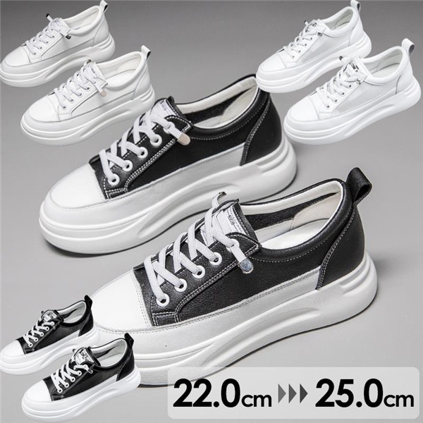 【夏セール！】厚底スニーカー 白 黒 レディース インヒールスニーカー ヒール4cm スリッポン ゴムソール PU 編み上げ 厚底 白い靴 小さいサイズ 大きいサイズ ローファー ホワイト ブラック