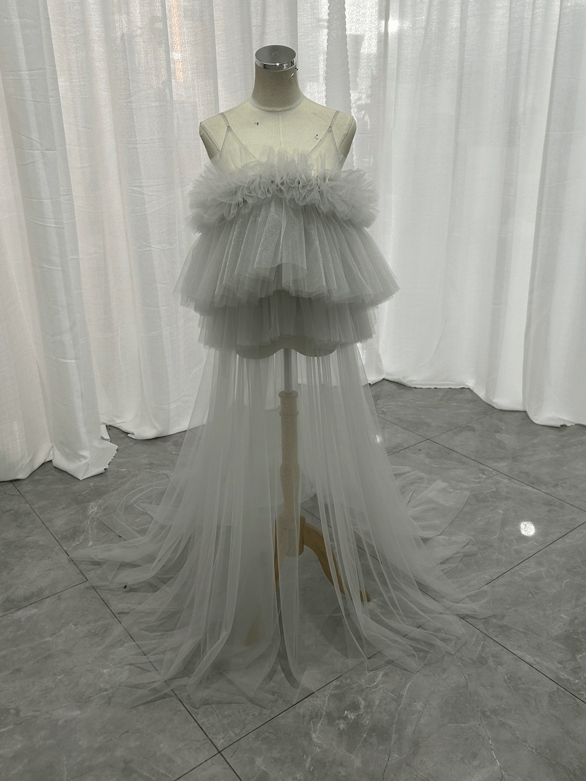 オーバードレス ブルーグレー ソフトチュール キャミソール 前撮り マタニティ