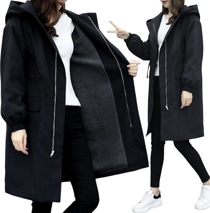 ドロスト 裏ボア フーディ コート 防寒 レディース アウター カジュアル 長袖 無地 厚手 大きいサイズ 体型カバー(ブラック, 2XL) 6,846円