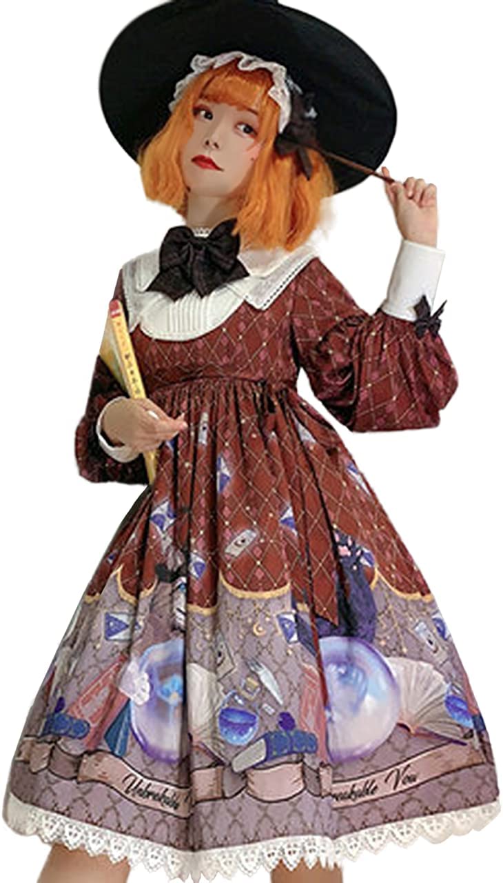ロリータ クラロリ ワンピース マトンスリーブ 長袖 魔法 水晶 ねこ