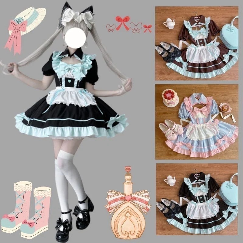 【即納】 ドレス ワンピース コスプレ メイド 初音 洋装学院祭用 レディース コスプレ メイド服 二次元 ロリータ