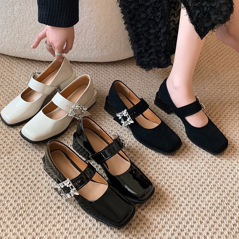 フランス式晩風水ドリル靴パンプス 楽ちんフラットパンプス ローファー 復古一字ボタン角頭メアリージェーン靴
