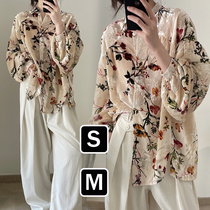 再入荷商品シャツ レディース レトロ花柄シャツ トップス 長袖 シャツ 個性的 花 麻 綿麻 リネン コットン 柄シャツ 春 夏 秋 花柄 30代 40代 着痩せ おしゃれ カジュアル S M