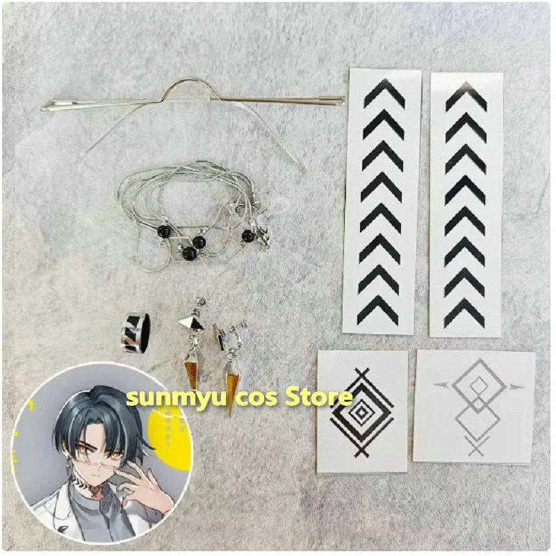 パラドックスライブ 御山京 イヤーリング＋グラス＋指輪+タトゥー コスプレ道具 アクセサリー Paradox Live 1Nm8
