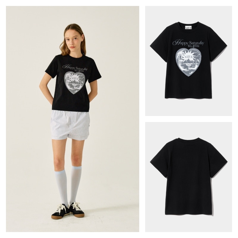 【SATUR】 (W) SUNRISE IN HEART GRAPHIC T-SHIRT : NEWTRO BLACK