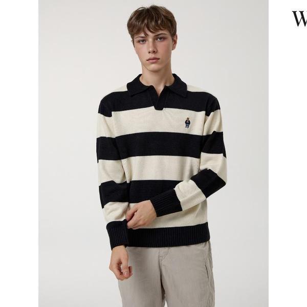 スティーブ ストライプ オープンカラー プルオーバー (WHKAF4922U)