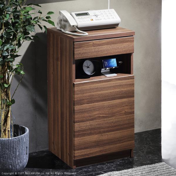 キャビネット 幅40cm コード 配線 スッキリ 整理 まとまる 引き出し A4サイズ 収納 FAX棚 ファックス台 電話台 プリンターラック 扉付き 木目 北欧 おしゃれ