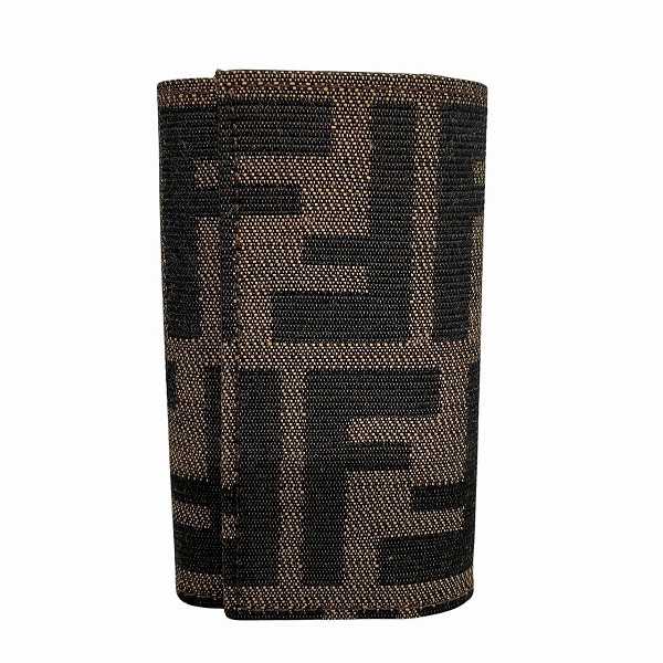 フェンディ FENDI ズッカ ブラウン キャンバス×レザー キーケース キーホルダー 【中古】