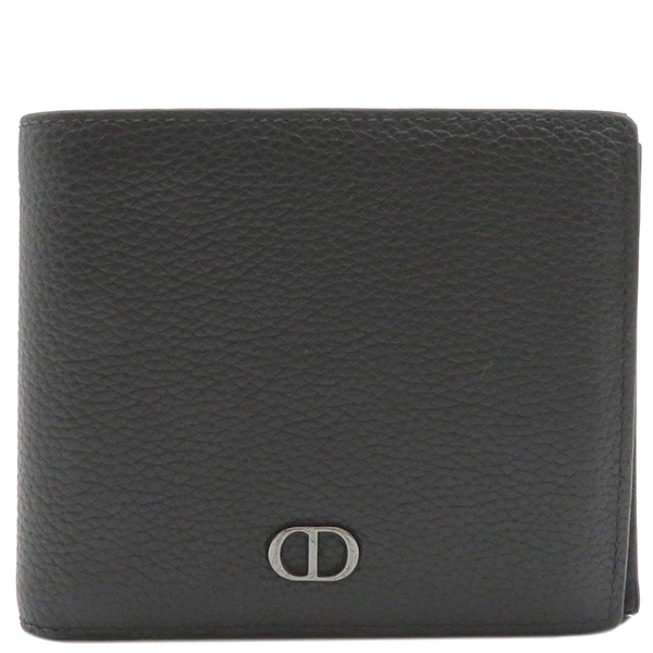 Diorモンテーニュ コンパクトウォレット 2ESBC027CDI ブラック レザー 二つ折り財布 シルバー金具 黒 コンパクト財布