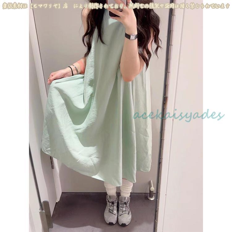 好評率が高い 2025夏新作 カジュアル 無地 ラウンドネック Aライン スリム 無袖 ワンピース ミディ丈スカート 通勤向け 大人気 トレンド ファッション 女性用