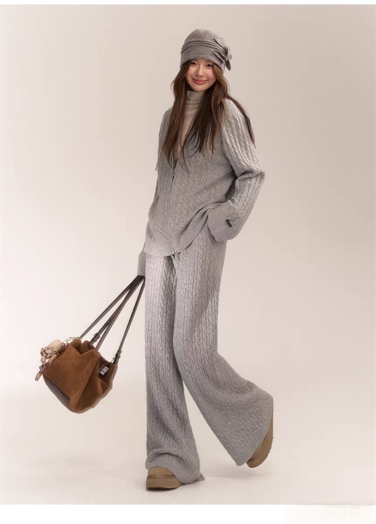 早い者勝ち 毎日使いやすい 厚手ニットカーディガンとストレートシルエットパンツ