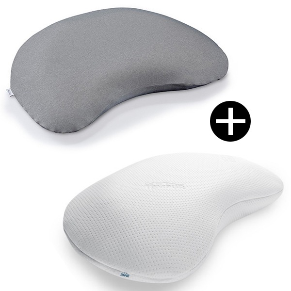 ソナタピローM ホワイト テンピュール 枕 まくら マクラ 【3年保証】 + スムースピロケース ソナタ用 グレー セット