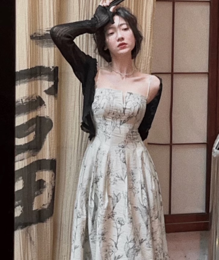 ワンピース デート モテアイテム ロング丈 ドレス ノースリーブ 花柄 フレア 大人可愛い きれいめ 上品 おしゃれ かっこいい 大人可愛い ラブリー キュート ガーリー クール モード系 セクシー