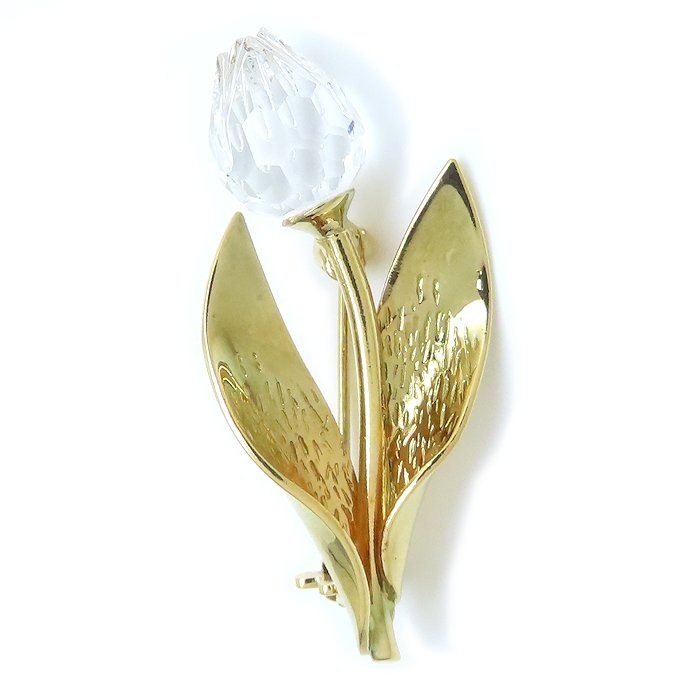チューリップモチーフ ブローチ GP ゴールドメッキ クリスタル レディース /294267【中古】