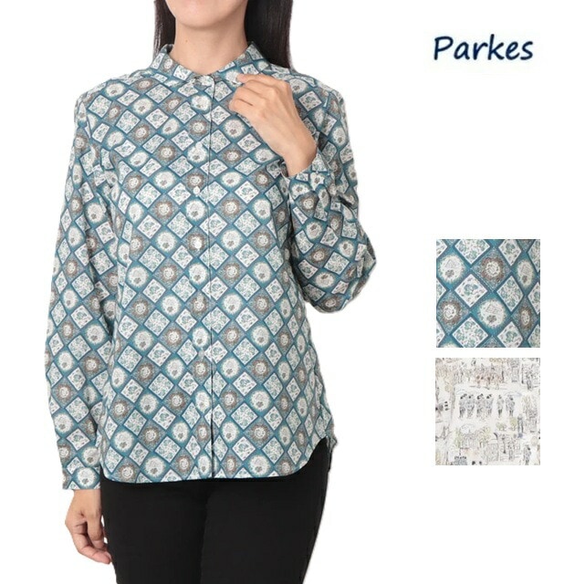 パークス Parkes ブラウス 長袖 シャツ Mサイズ 日本製 総柄 薄手 25AW