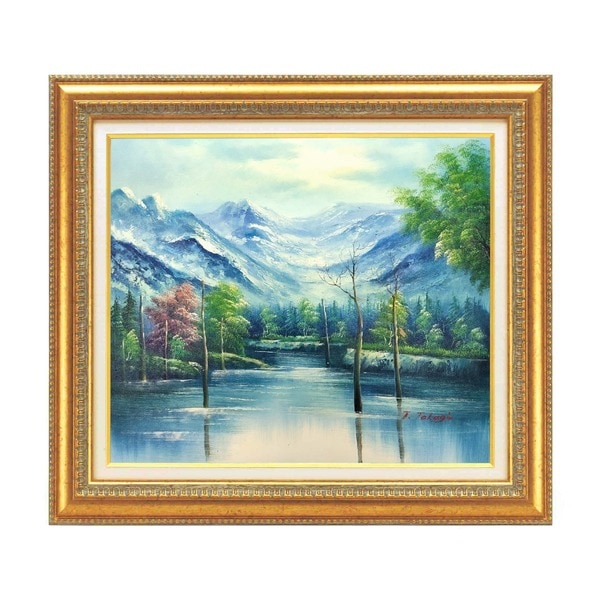 豪華な金のフレーム/自然画 高木タケシ油絵額 F10号サイズ 金額 「自然の調和」