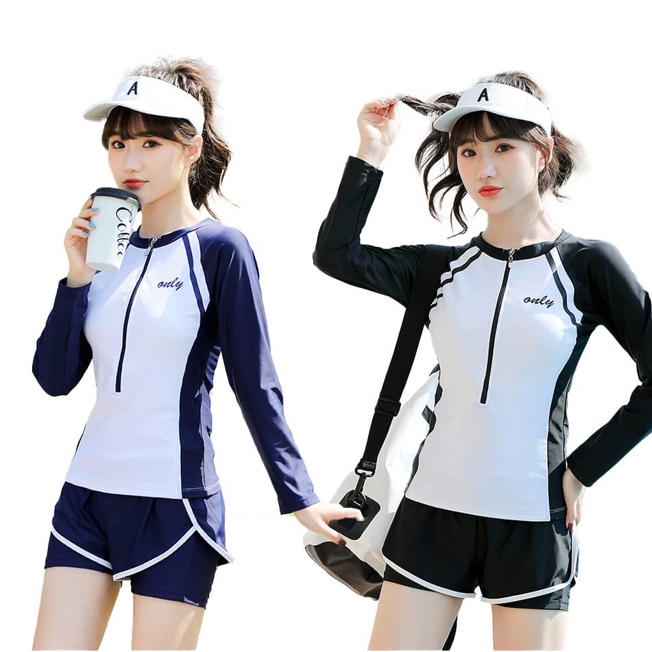 レディース水着 フィットネス水着 セパレート 2点セット 保守 長袖 体型カバー ラッシュガード UVカット 紫外線対策 UV対策 水着 スポーツ パット付き