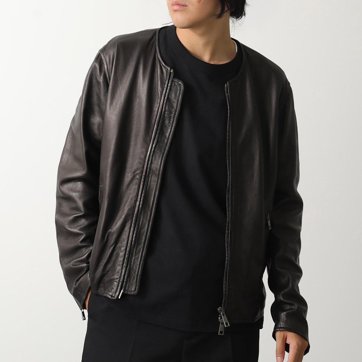 GIORGIO BRATO ジョルジオ ブラート レザージャケット GU24S20001GRNT メンズ シングルライダース ノーカラー ジップアップ nero