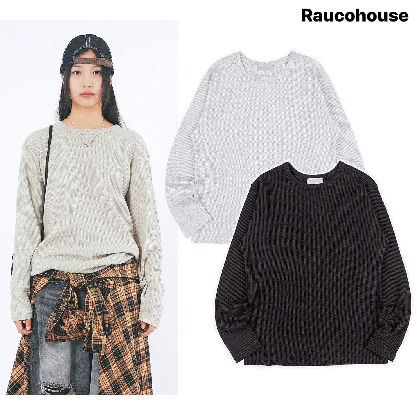 Waffle Slab Round Neck Long Sleeves 3色 新商品 韓国人気 肝節期 日常服 デイリー カップルアイテム ストリートファッション 贈り物 学生 大学生ニット