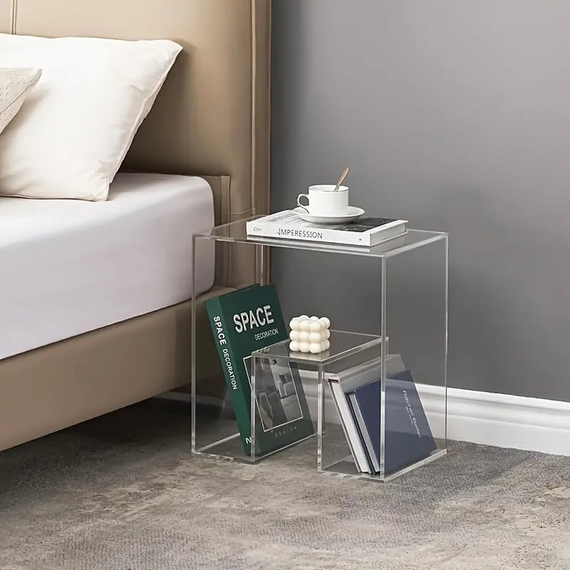 サイドテーブル クリア 多機能 コンパクト おしゃれ かわいい インテリア 北欧 モダン 収納 オープン キャビネット コーヒーテーブル 4-7