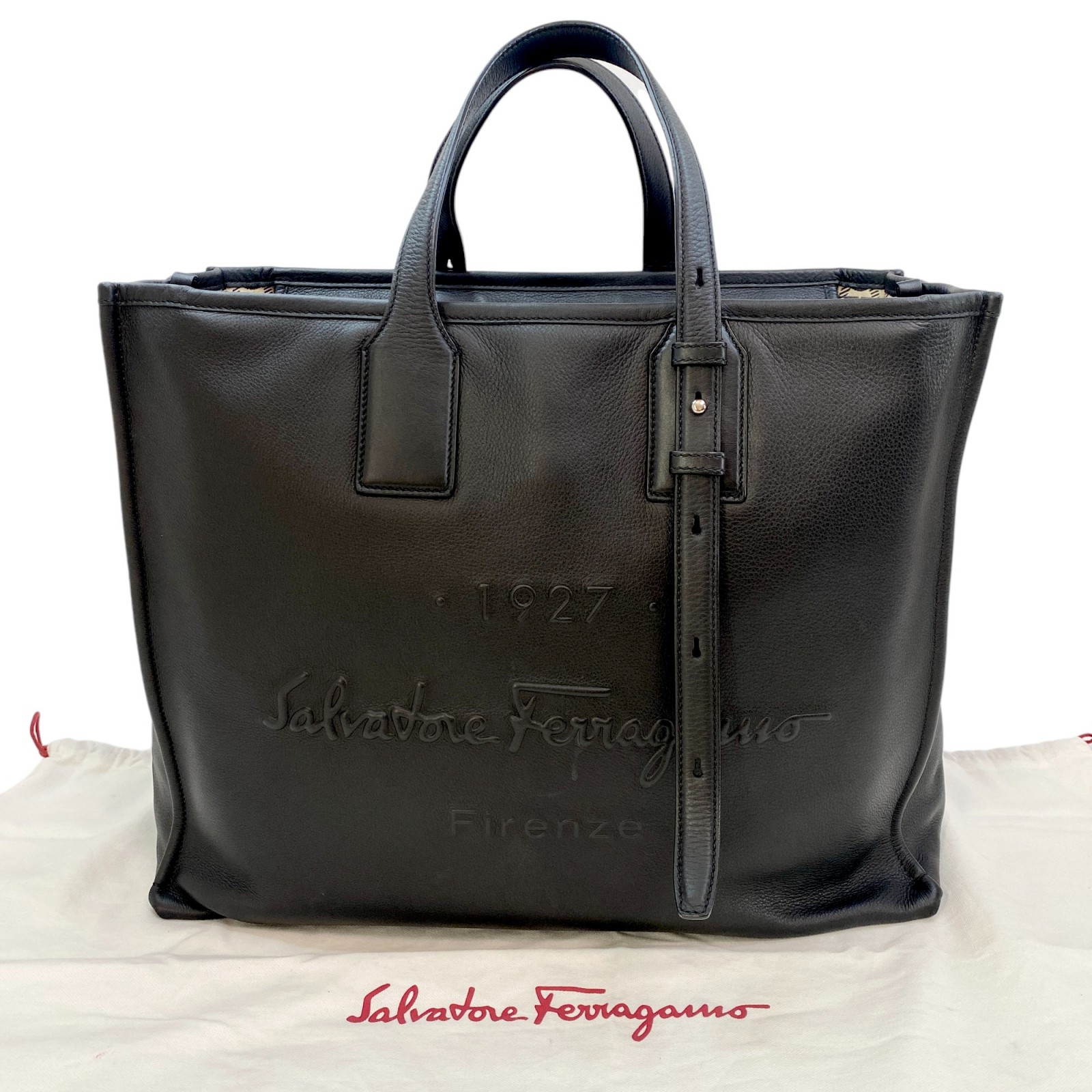フェラガモ Ferragamo メンズ 1927 フィレンツェ メンズ オールレザー トートバッグ　ブラック