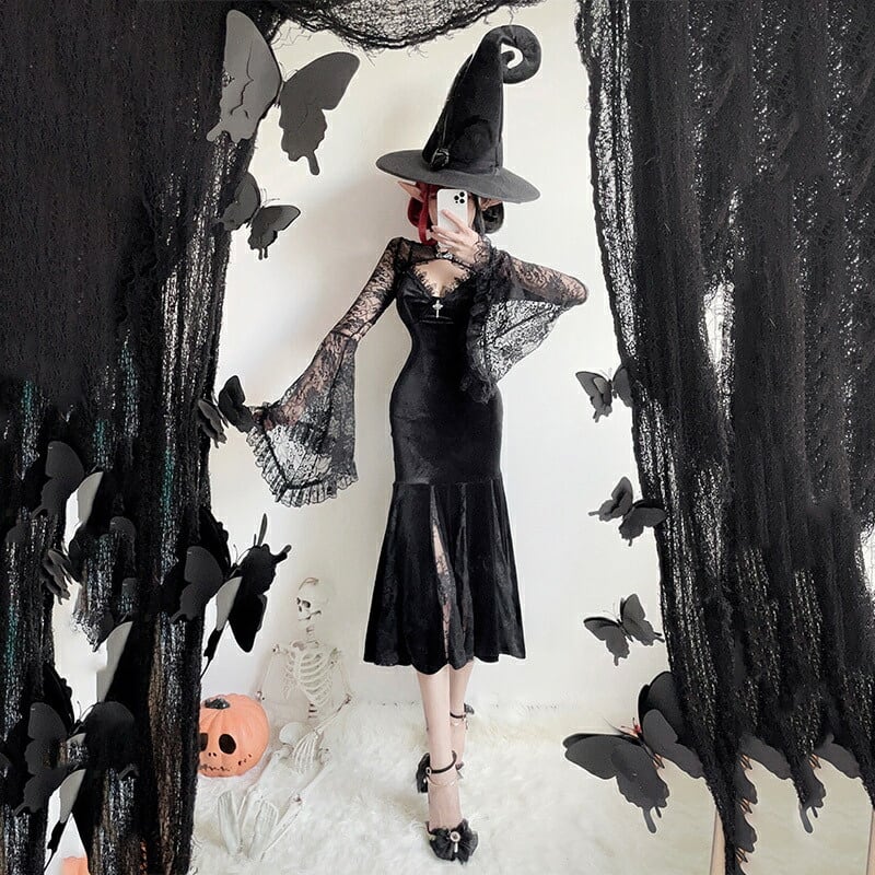 （2点セット）ハロウィン 今年 短纳期 魔女 巫女 暗黒系 cosplay レース 女王様 学園祭 文化祭 ワンピース