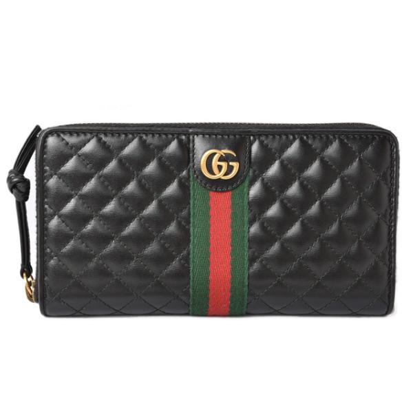 財布 メンズ/レディース GUCCI 長財布/ダブルG キルティングレザー ラウンドファスナー式 ブラック 536450