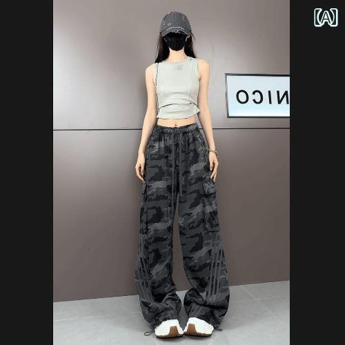 カーゴパンツ　メンズ　レディース アメリカン ストライプ 迷彩 オーバー オール レディース 薄手 2025 春夏 カジュアル スリム ストレート ワイド レッグ パンツ