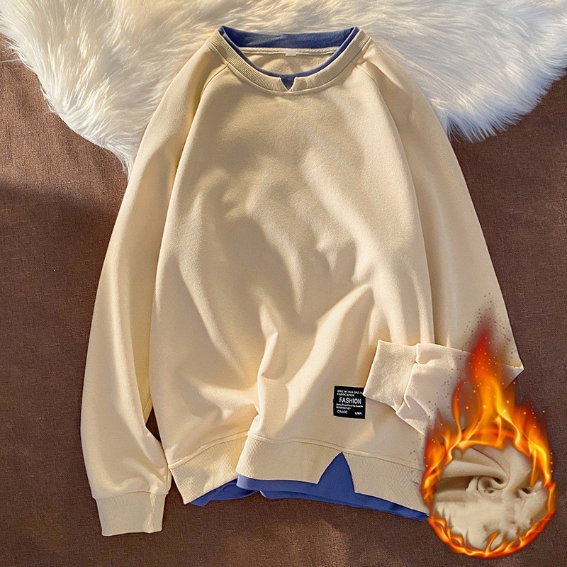 パーカー プルオーバー メンズ 裏ボア 裏起毛 長袖 シャツ 重ね着 クルーネック 秋服 インナー トレーナー ゆったり 通勤 秋 無地 カジュアル