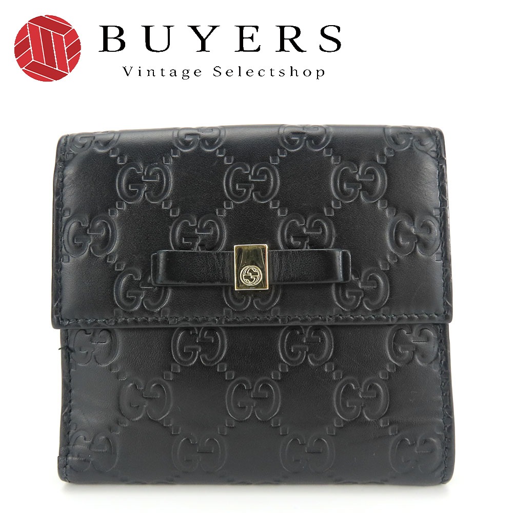 中古 二つ折り財布 406925 シマレザー ブラック リボン Wホック レディース 女性