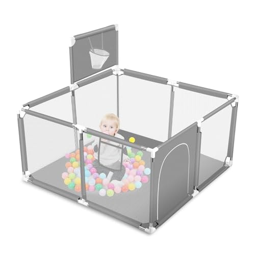 ベビーサークル メッシュ ベビーゲート 128*128*66cm 大型 ベビーフェンス 子供遊び用 室内外対応 堅固さ 滑り止め 安全プレイヤード 洗濯可能 洗える 広々空間で楽しく安全に遊べる メッ