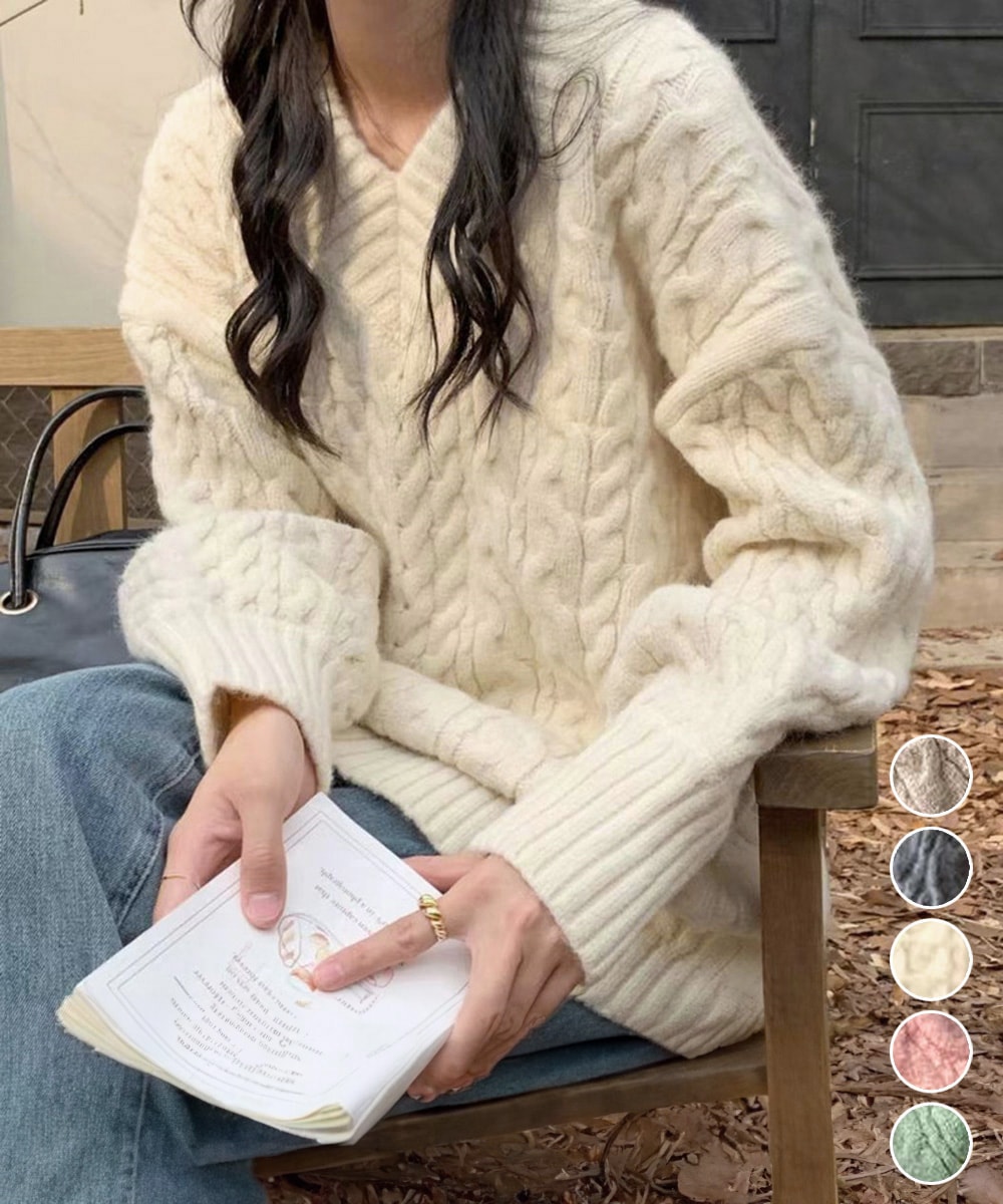 国内即納 ケーブル編み ニットトップス レディース 97SY-006