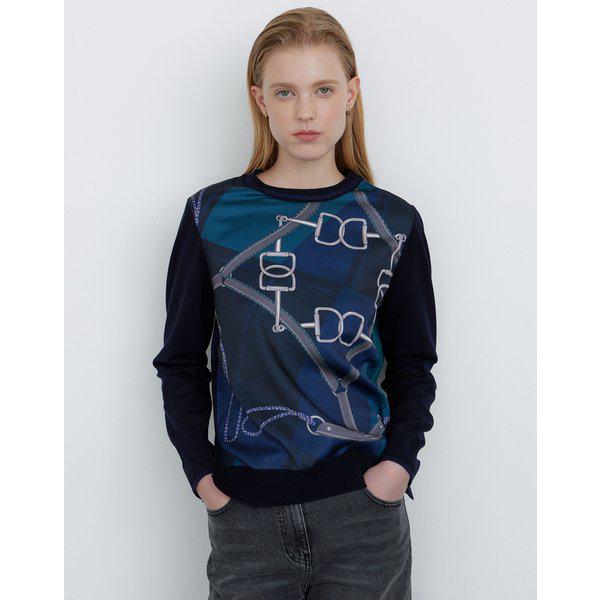 [24FW] ネイビー グラフィック ポイント ウール混紡ニット DLSW4D805N3