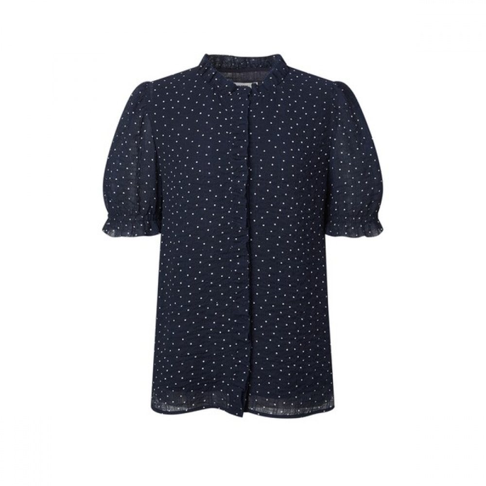 [ヘッジスレディース] 25SS ドットクレープブラウスネイビー HSSH5B502N2