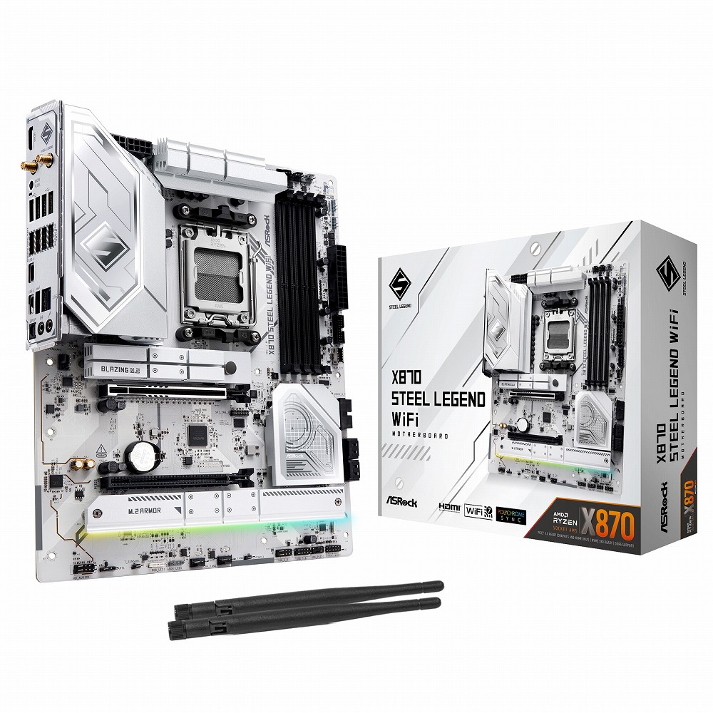 ASRock（アスロック） ASRock X870 Steel Legend WiFi マザーボード（ホワイト） X870STEELLEGENDWIFI